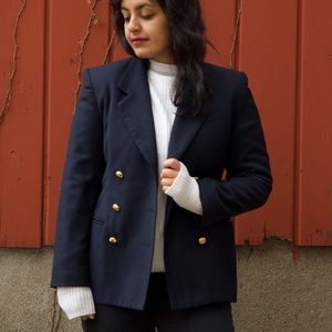 Vintage Navy Blue Wool Blazer